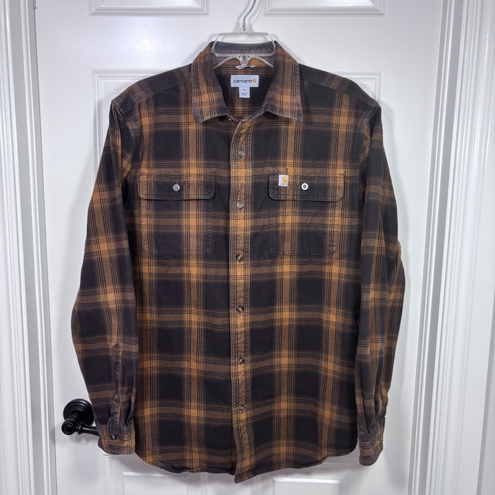 Carhartt Long Sleeve Original Fit Flannel Plaid Shirt Men’s M Brown Gold